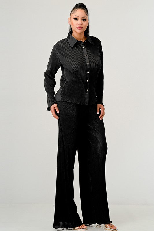 Set plisado de pantalón y blusa