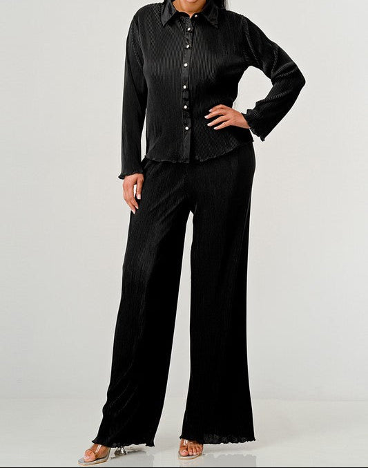Set plisado de pantalón y blusa