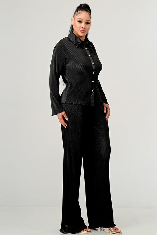 Set plisado de pantalón y blusa