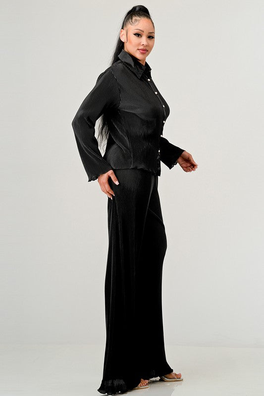 Set plisado de pantalón y blusa