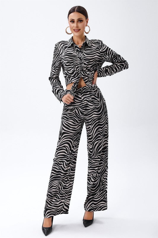 Set de blusa y pantalón con estampado de cebra