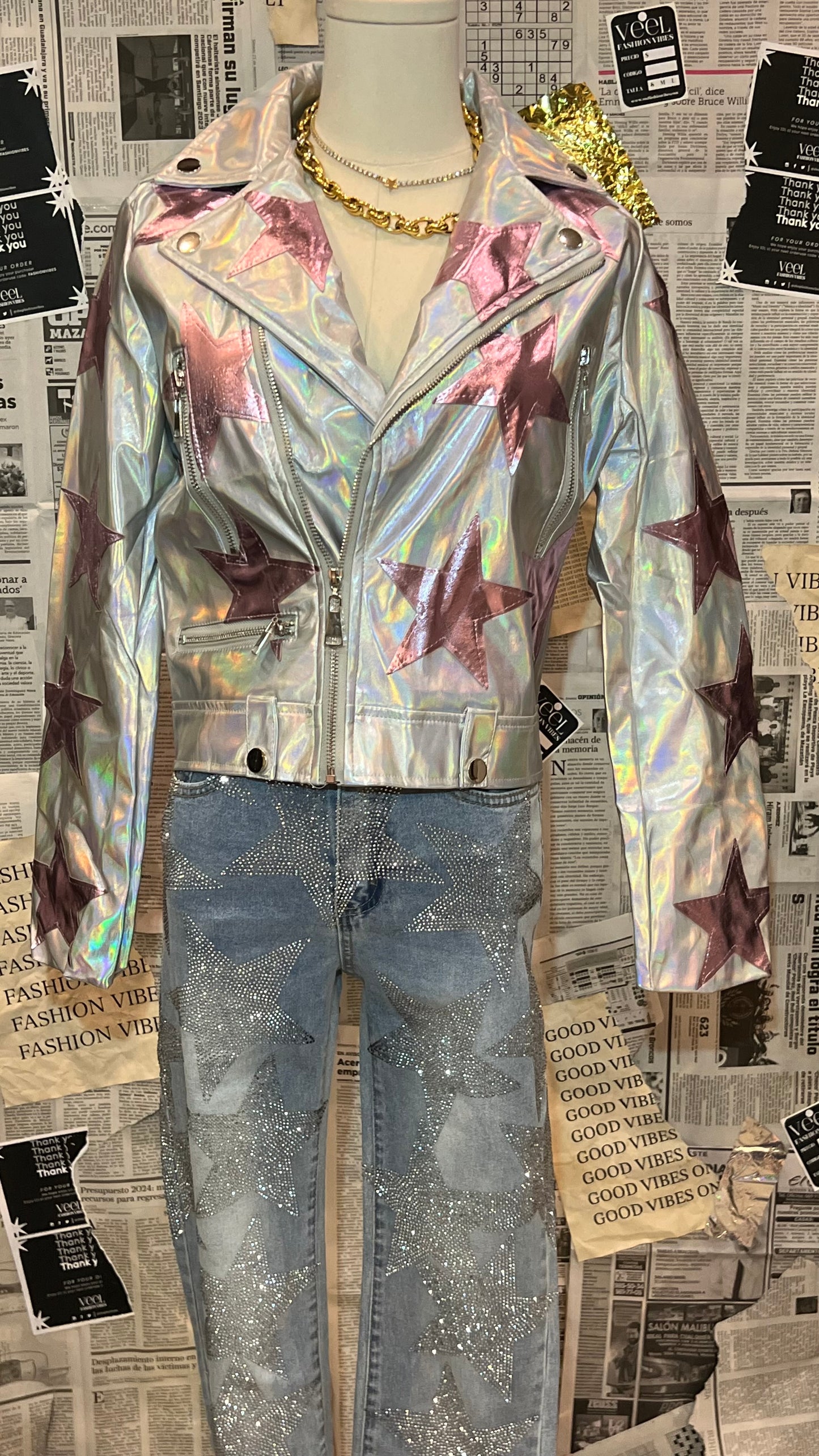 Chamarra biker con estrellas