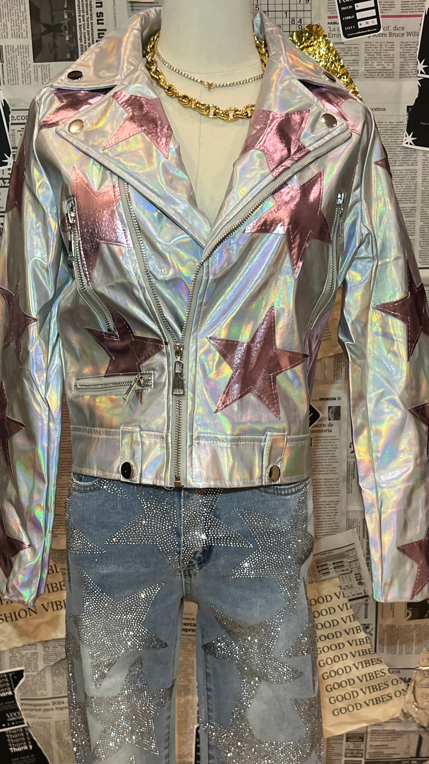 Chamarra biker con estrellas