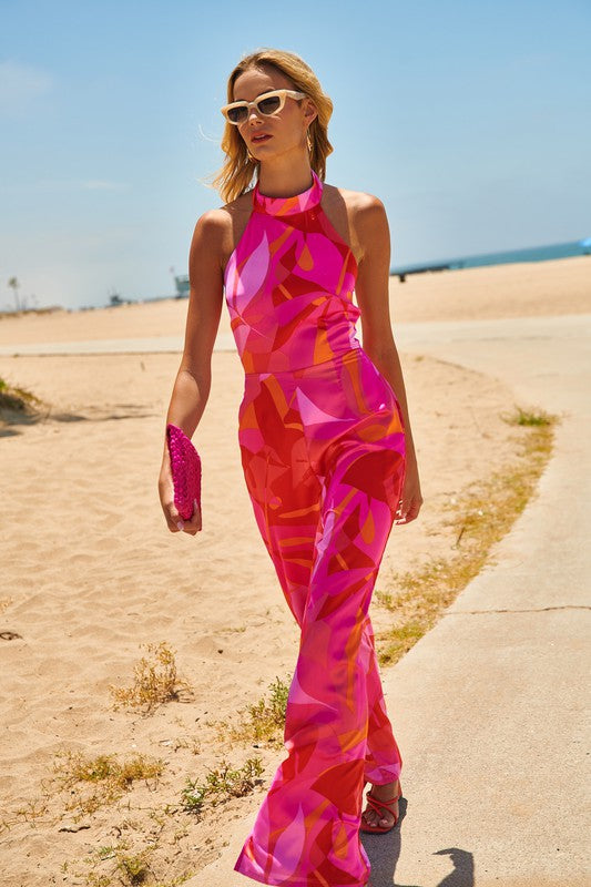 Jumpsuit de satén con estampado Sangria Abstract After Hours