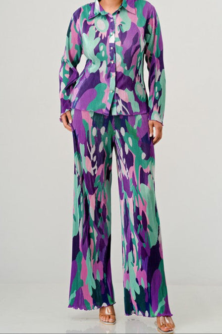 Set plisado de pantalón y blusa