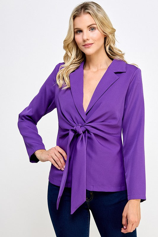 Blusa de manga larga con lazo delantero