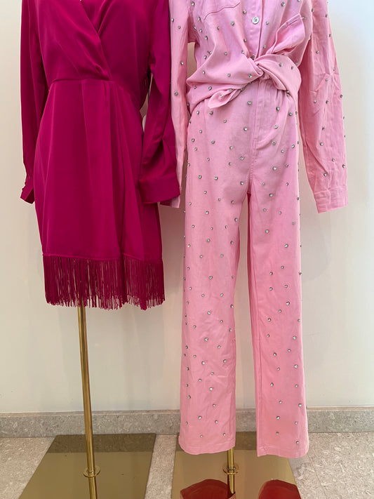 Set de pantalón y blusa con pedrería