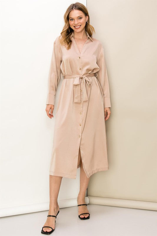 Vestido camisa con cinturón de lazo