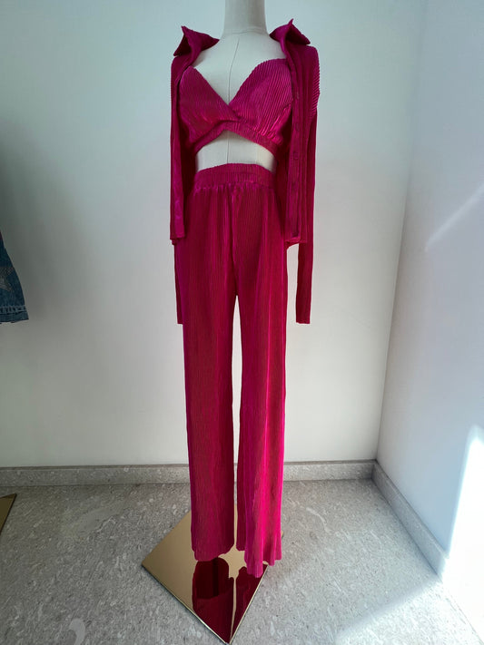 Set de 3 piezas plisado de pantalón, top y blusa