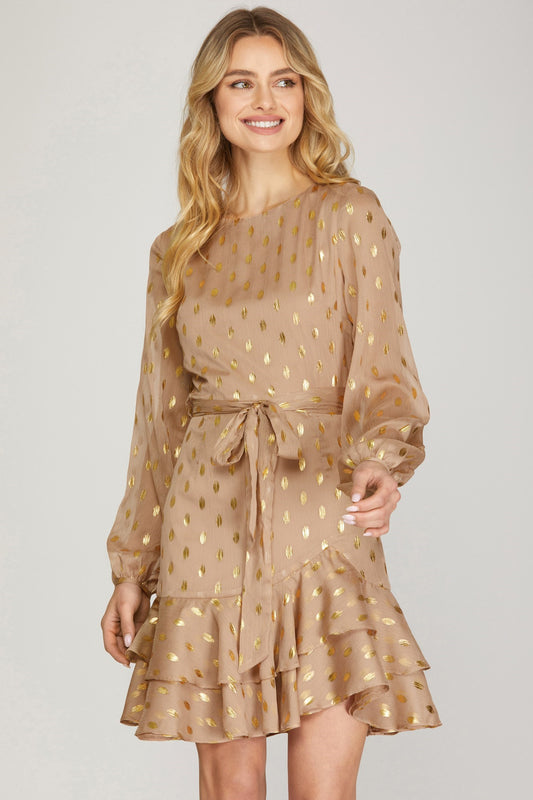Vestido de gasa con lunares dorados