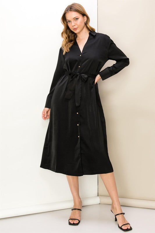 Vestido estilo camisa con cinturón de lazo