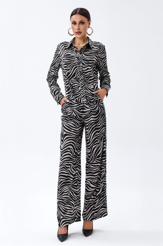Set de blusa y pantalón con estampado de cebra